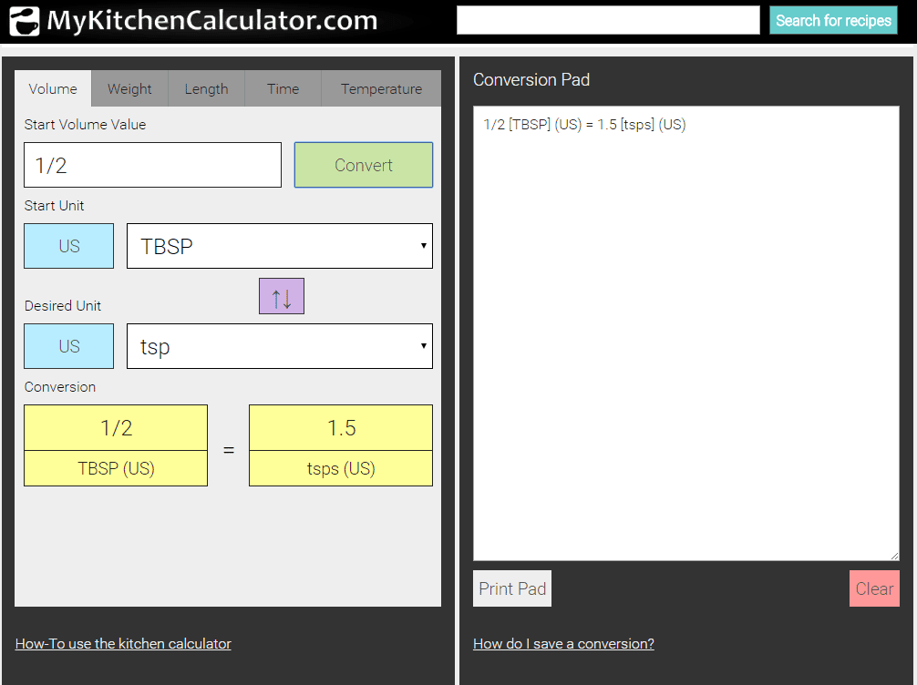 My kitchen calculator is a great tool when meal planning. It can convert a single measurement from one unit to another.